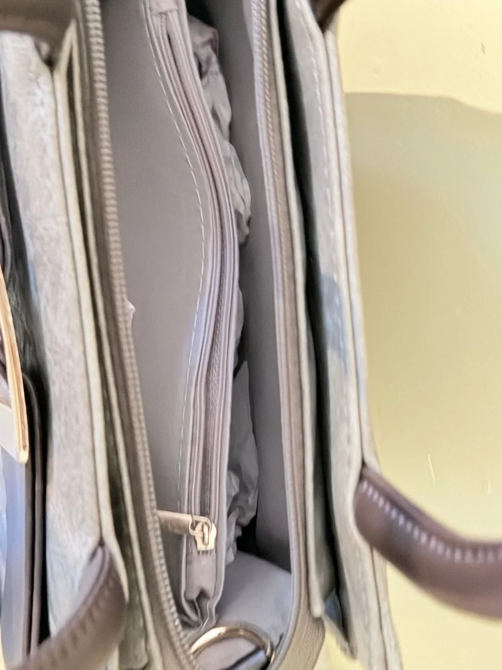 Gray Suede Top-Handle Satchel with Pom Pom Charm